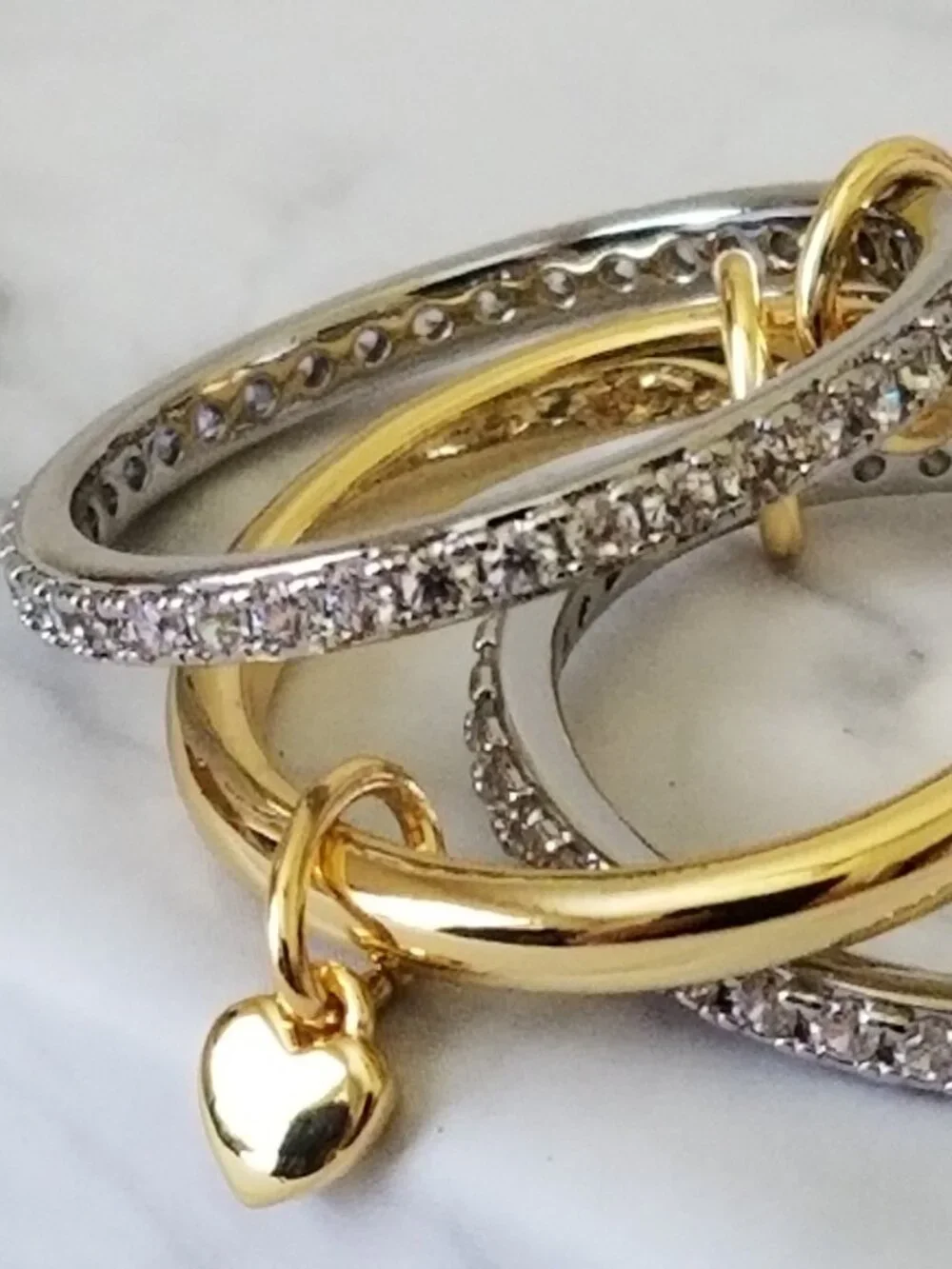 NWT! Sterling Silver Womens Stackable Rings with CZ's - 14K Gold-Plated - Size 7